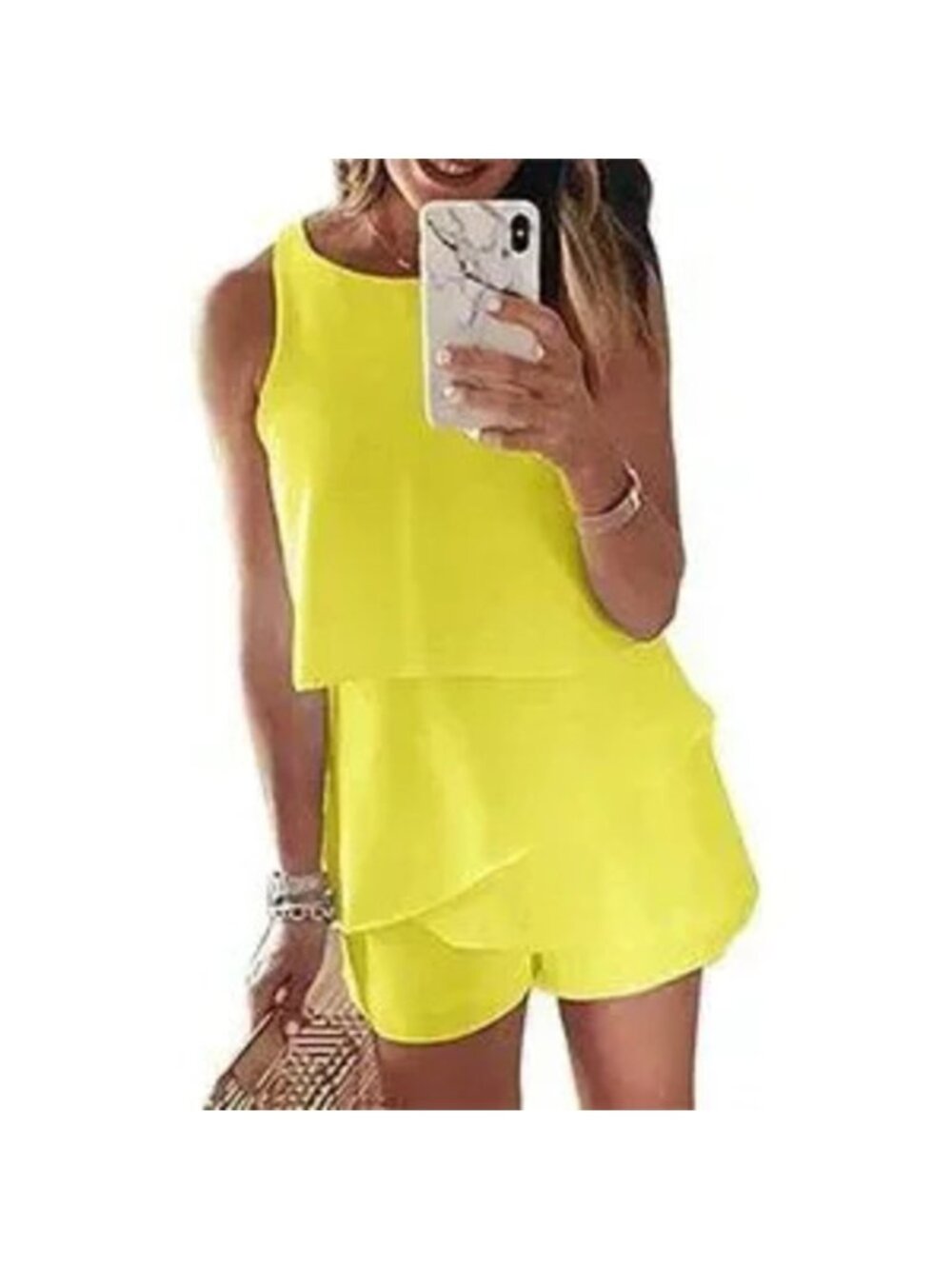 Women's Sleeveless Ruffle Romper Jumpsuit, Yellow